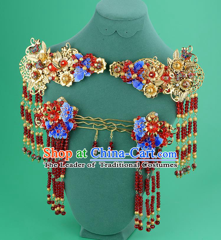 Chinese Ancient Style Hair Jewelry Accessories, Hairpins, Princess Hanfu Xiuhe Suit Wedding Bride Hair Accessories Set for Women