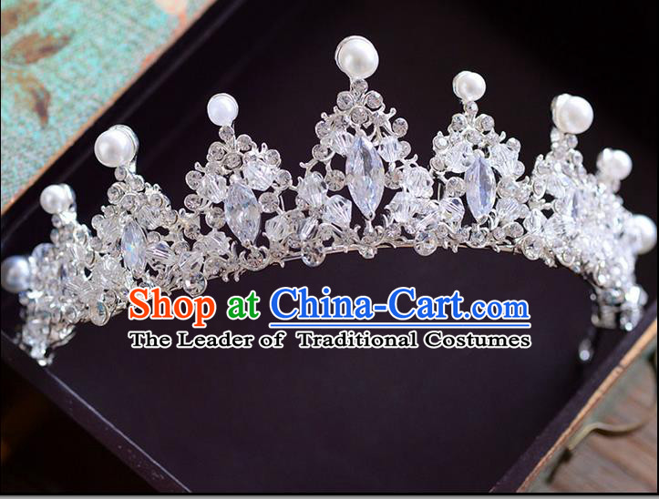 Traditional Jewelry Accessories, Palace Princess Bride Royal Crown, Wedding Hair Accessories, Baroco Style Crystal Pearl Headwear for Women