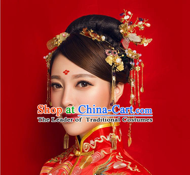 Chinese Ancient Style Hair Jewelry Accessories, Hairpins, Princess Hanfu Xiuhe Suit Wedding Bride Hair Accessories, Headwear Set for Women