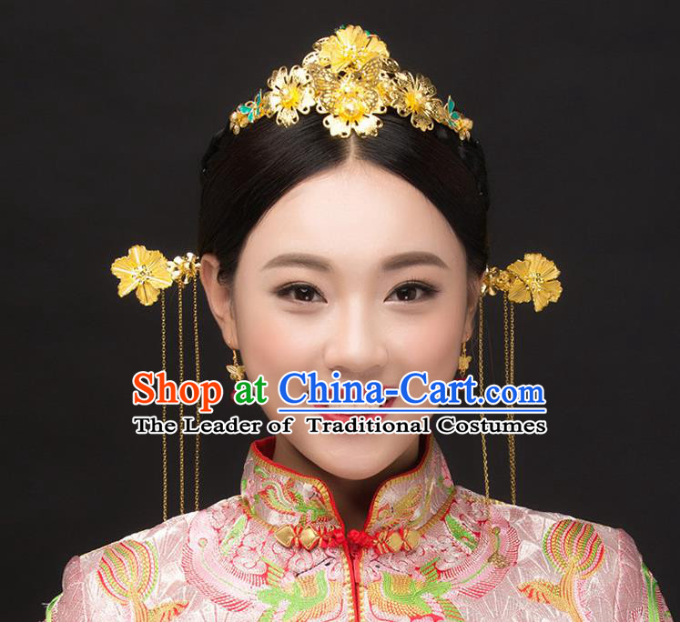 Chinese Ancient Style Hair Jewelry Accessories, Hairpins, Princess Hanfu Xiuhe Suit Wedding Bride Hair Accessories, Headwear Set for Women