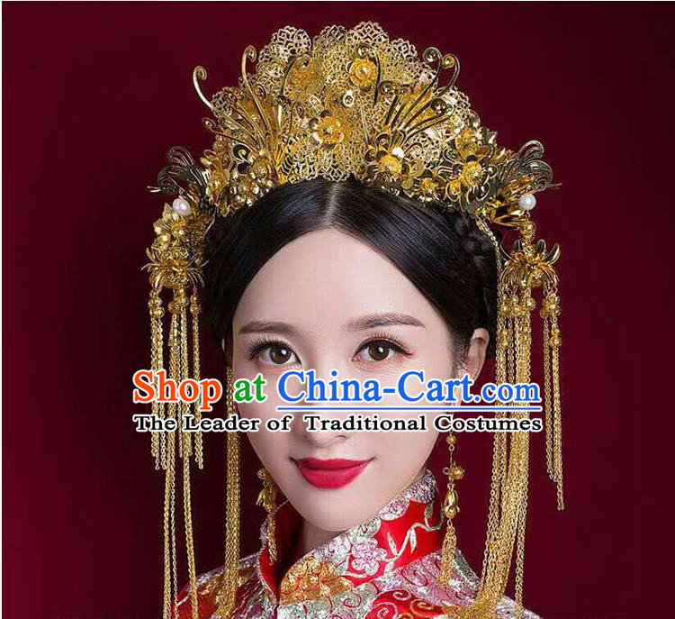 Chinese Ancient Style Hair Jewelry Accessories, Hairpins, Princess Hanfu Xiuhe Suit Wedding Bride Hair Accessories, Headwear Set for Women