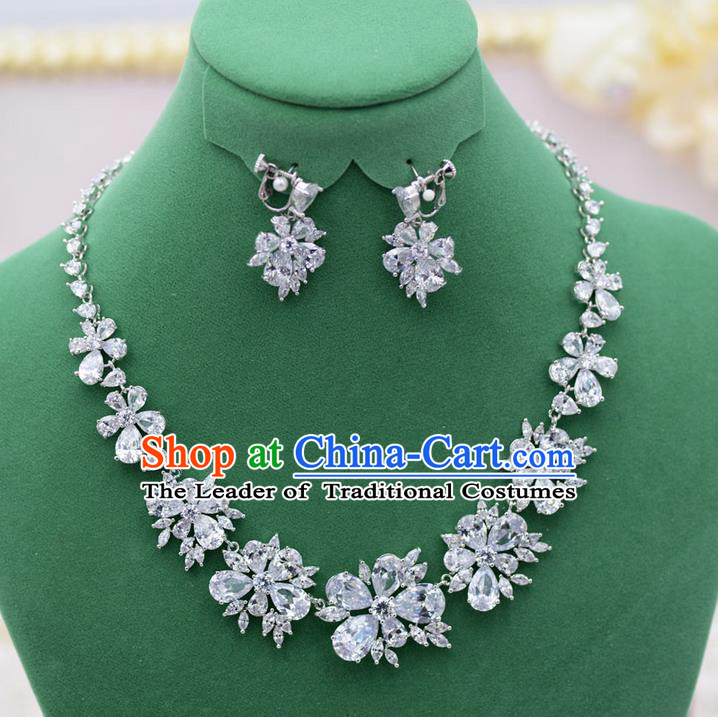 Traditional Wedding Jewelry Accessories, Palace Princess Bride Accessories, Engagement Necklaces, Wedding Earring, Baroco Style Crystal Necklace Set for Women