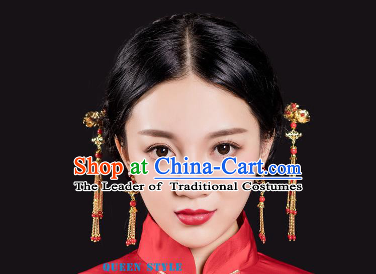 Chinese Ancient Style Hair Jewelry Accessories, Hairpins, Hanfu Xiuhe Suits Wedding Bride Headwear, Earrings For Women