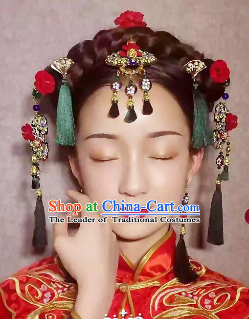 Chinese Ancient Style Hair Jewelry Accessories, Hairpins, Hanfu Xiuhe Suits Wedding Bride Headwear, Traditional China Earrings, Imperial Empress Handmade Hair Fascinators for Women