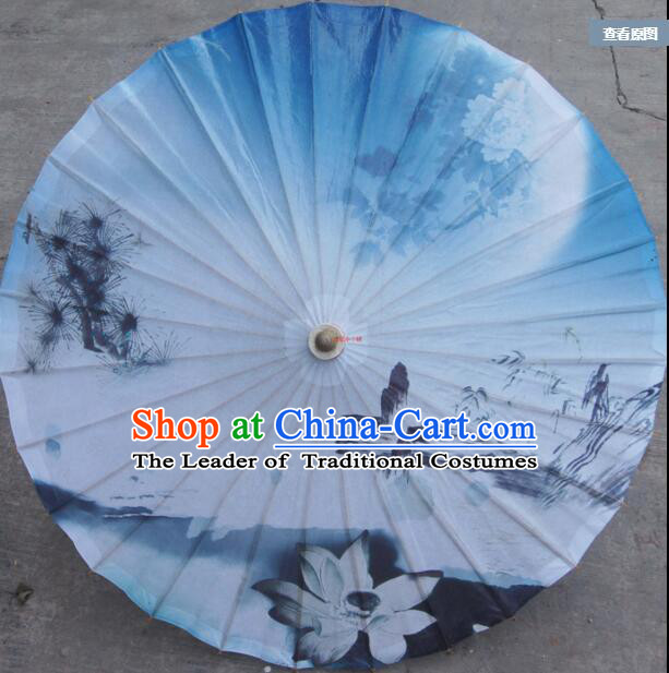 Chinese Classic Handmade Oiled Paper Umbrella Parasol Sunshade Moon Chrysanthemum