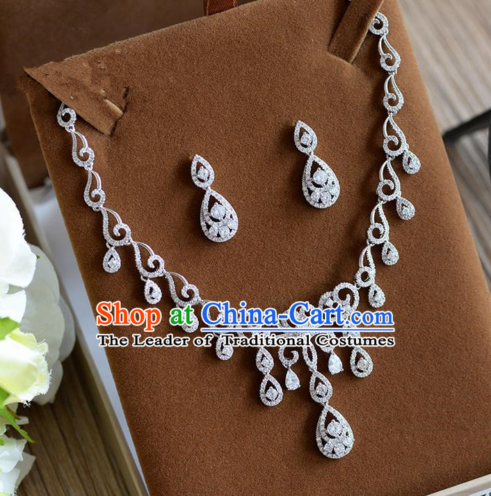 Traditional Jewelry Accessories, Princess Accessories, Bride Wedding Jewelry, Zircon Earrings, Baroco Style Crystal Necklace Set  for Women