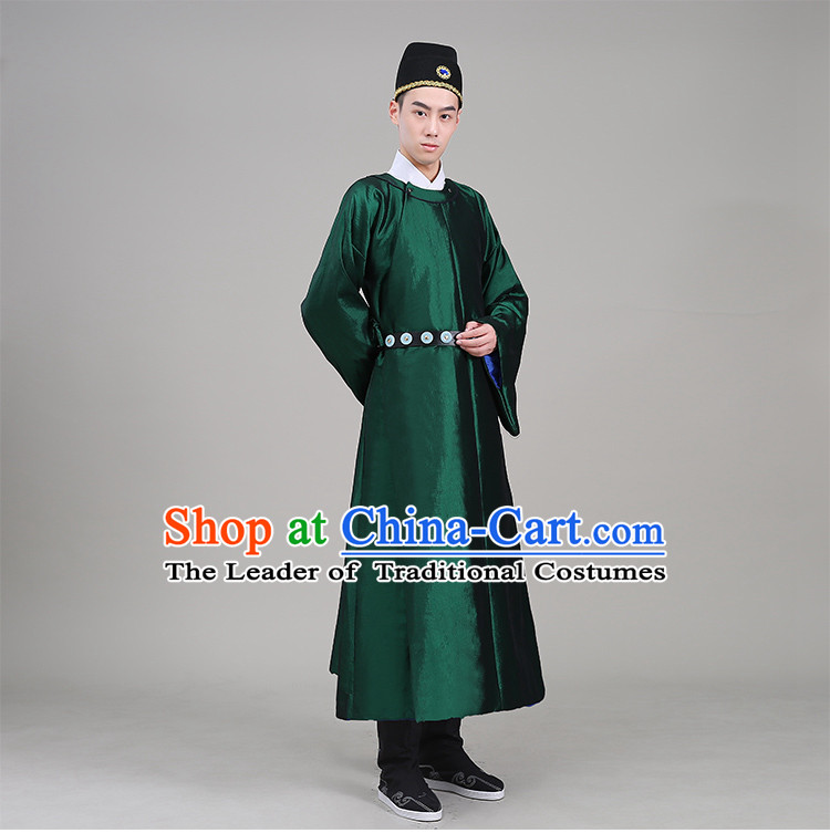 Tang Dynasty robes Traditional Regular Robe Tang Suit Cotton and linen Round Collar Round Neck attach collar Costume stage clothes Show Green