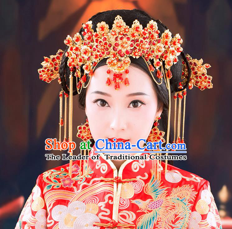 Chinese Ancient Style Hair Jewelry Accessories, Hairpins, Hanfu Xiuhe Suits Wedding Bride Headwear, Headdress, Imperial Empress Handmade Hair Fascinators for Women