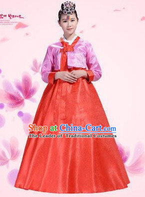 Korean Traditional Costumes Bride Dress Wedding Clothes Korean Full Dress Formal Attire Ceremonial Dress Court Stage Dancing Pink Top Red Skirt
