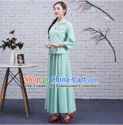 Chinese Traditional Women Clothes Green Min Guo Time Girl Women Clothing Stage Costumes Show