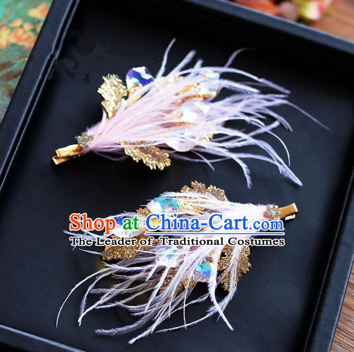 Traditional Jewelry Accessories, Princess Wedding Hair Accessories, Bride Wedding Hair Accessories, Headband, Baroco Style Handmade Crystal Feather Hair Claw for Women