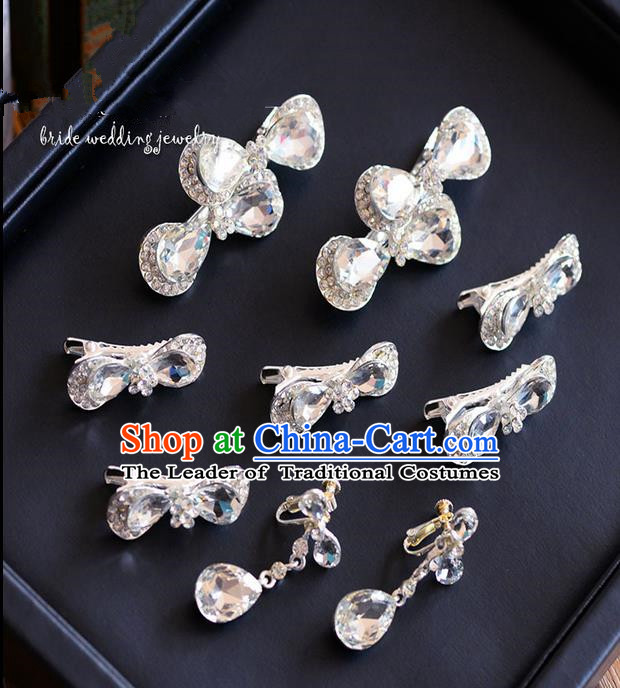 Traditional Jewelry Accessories, Palace Princess Wedding Hair Accessories, Hair Claws, Baroco Style Crystal Earrings Set for Women