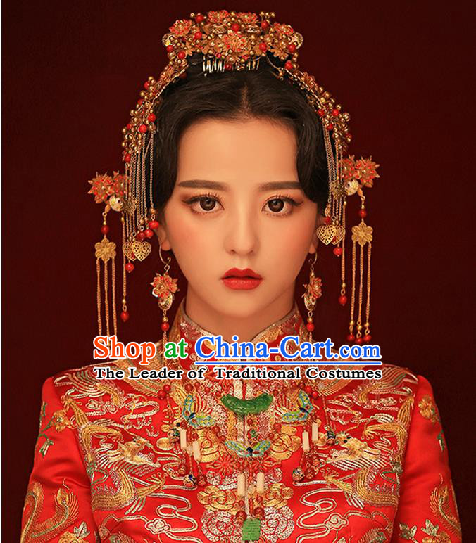 Chinese Ancient Style Hair Jewelry Accessories, Tang Dynasty Princess Hairpins, Hanfu Xiuhe Suits Wedding Bride Headwear, Headdress, Imperial Empress Handmade Hair Fascinators Set for Women