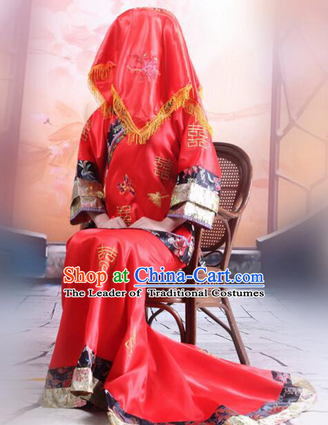 Chinese Bridal Gown Wedding Dress High Quality Lotus Picture Weaving Silk Brocade Trailing
