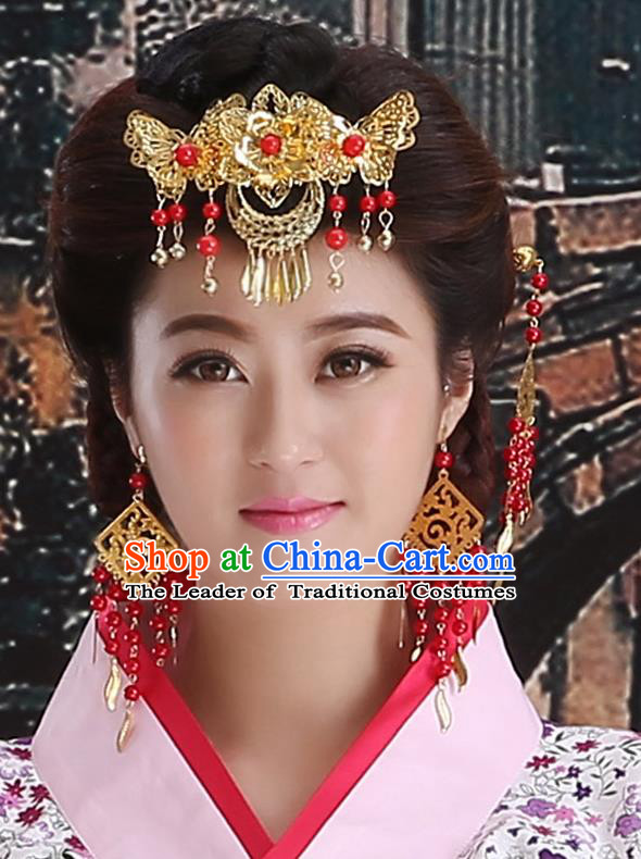 Chinese Ancient Style Hair Jewelry Accessories, Tang Dynasty Princess Hairpins, Hanfu Xiuhe Suits Wedding Bride Headwear, Headdress, Imperial Empress Handmade Hair Fascinators for Women