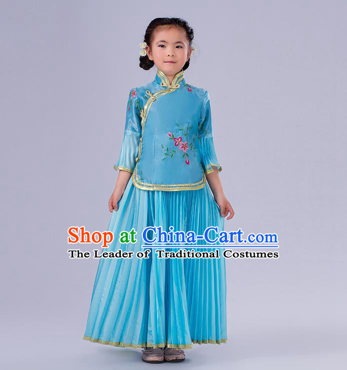 Traditional Chinese Costumes Complete Set, Qing Dynasty Ancient Princess Skirt,  Republic of China National Costume, Guzheng Classical Dance Performance Clothing for Kids