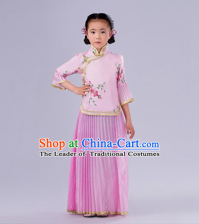 Traditional Chinese Costumes Complete Set, Qing Dynasty Ancient Princess Skirt,  Republic of China National Costume, Guzheng Classical Dance Performance Clothing for Kids