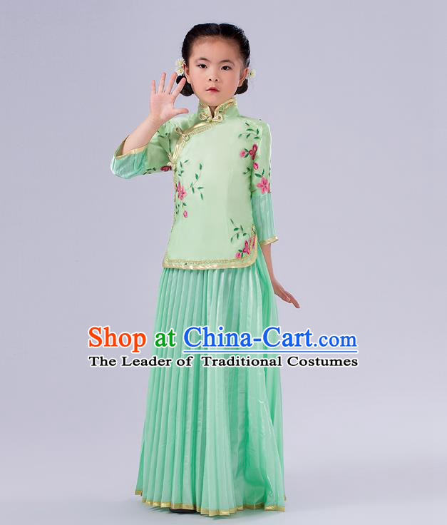 Traditional Chinese Costumes Complete Set, Qing Dynasty Ancient Princess Skirt,  Republic of China National Costume, Guzheng Classical Dance Performance Clothing for Kids