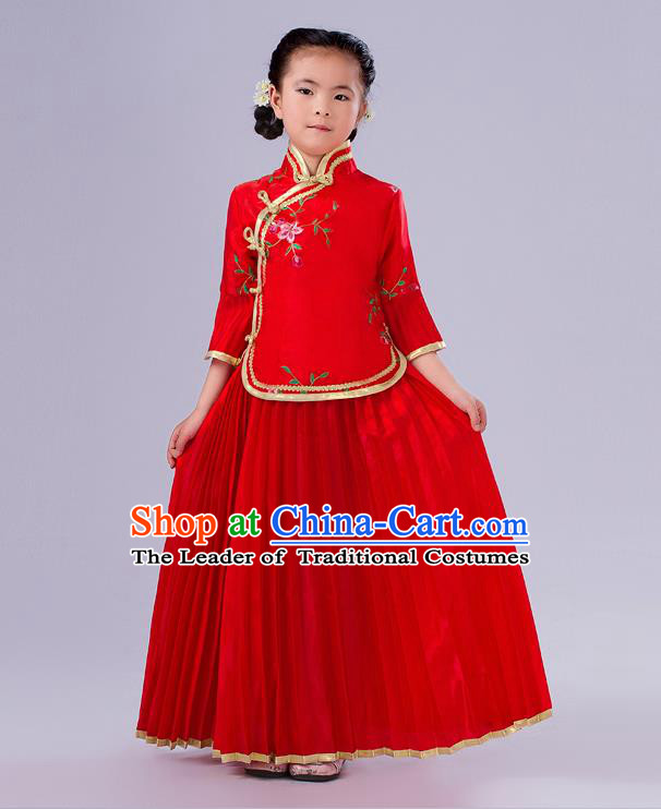 Traditional Chinese Costumes Complete Set, Qing Dynasty Ancient Princess Skirt,  Republic of China National Costume, Guzheng Classical Dance Performance Clothing for Kids