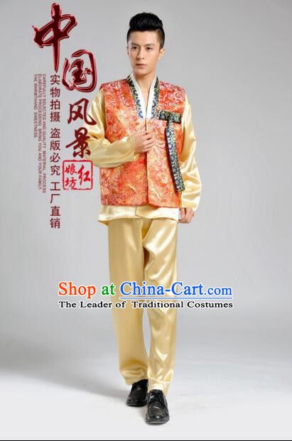 Korean Traditional Formal Dress Set Men Clothes Traditional Korean Traditional Costumes Full Dress Formal Attire Ceremonial Dress Court Orange Top Yellow Pants