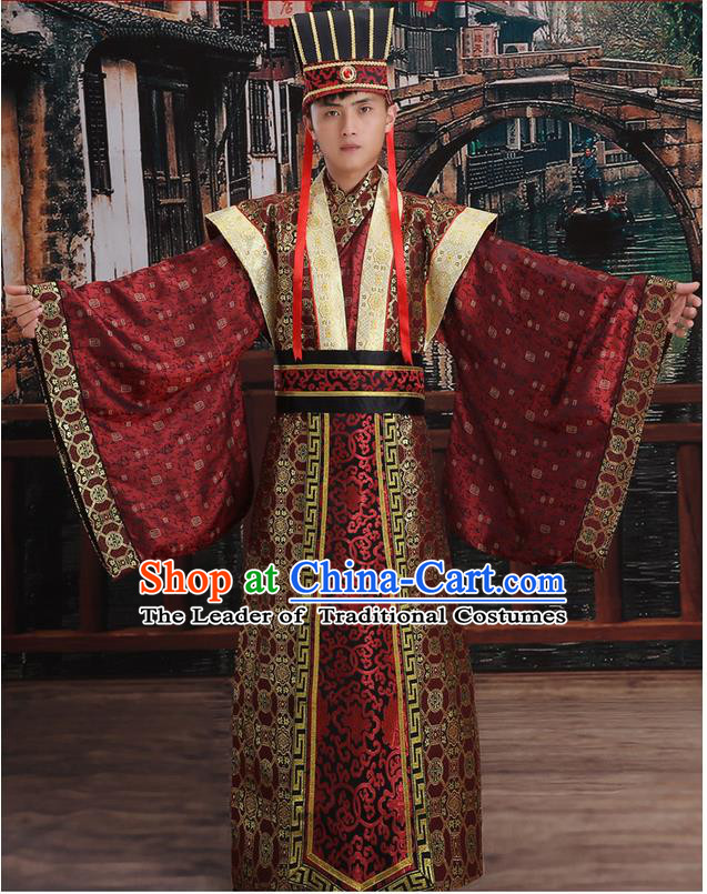 Ancient Chinese Palace Emperor Costumes Complete Set, Han Dynasty Ancient Palace Majesty Clothing, Imperial King Robe Suits for Men