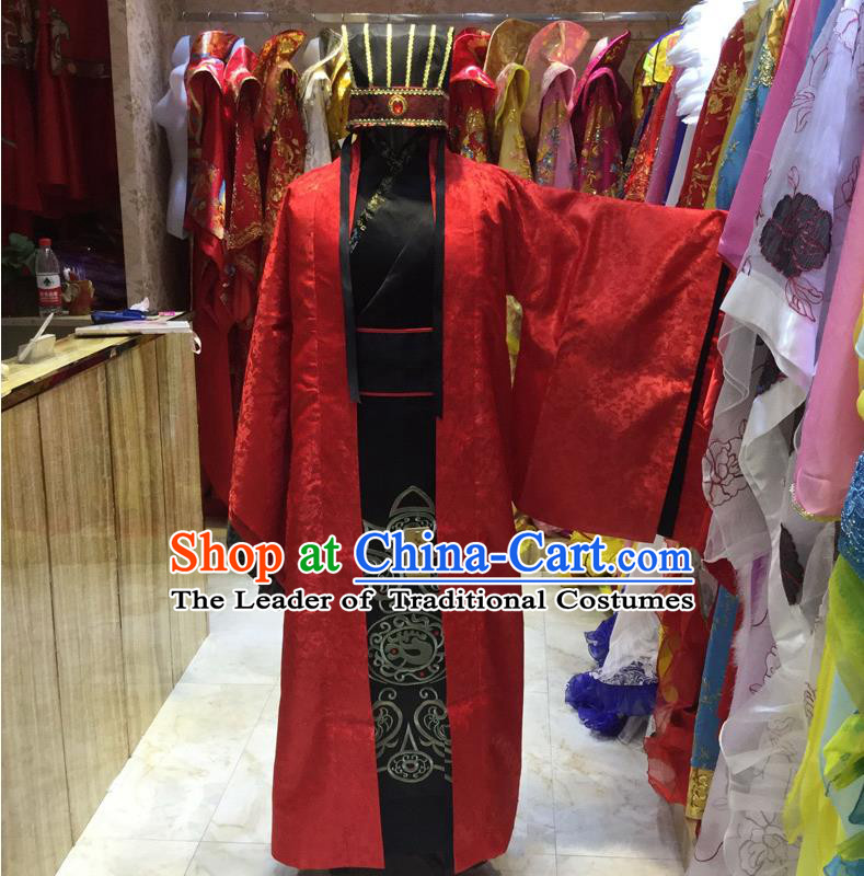 Ancient Chinese Palace Emperor Costumes Complete Set, Han Dynasty Ancient Palace Majesty Wedding Clothing, Imperial King Robe Suits for Men