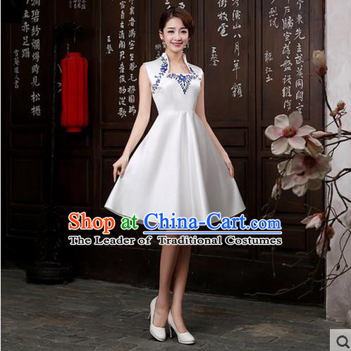 Ancient Chinese Costumes, Manchu Clothing Qipao, Improved Short Silk Cheongsam, Traditional Cheongsam Wedding Toast Dress for Bride