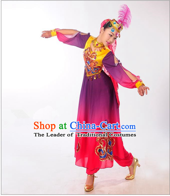 Traditional Chinese Uyghur nationality Dancing Costume, Folk Dance Ethnic Costume, Chinese Minority Nationality Uigurian Dance Costume for Women