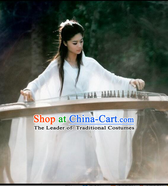 Chinese Classical Xiao Long Nv Costumes Complete The Return of the Condor Heroes Set Han Fu Stage Show Chiffon Dress White