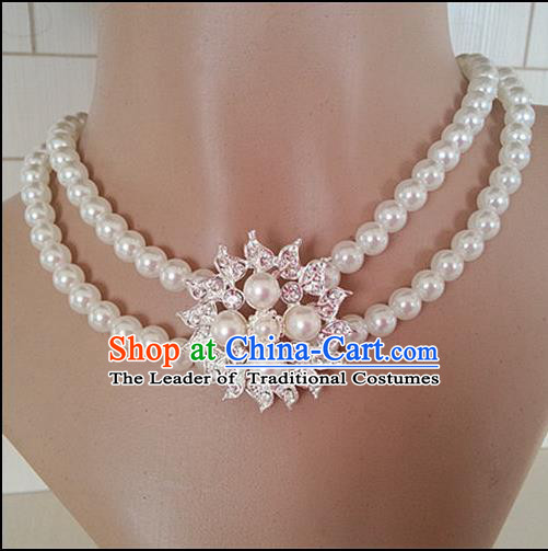 Chinese Wedding Jewelry Accessories, Traditional Bride Nceklace, Princess Wedding Necklet, Imperial Bridal Baroco Style Wedding Lace Pearl Collar