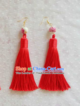 Chinese Wedding Jewelry Accessories, Traditional Xiuhe Suits Wedding Bride Earrings, Ancient Chinese Red Tassel Earrings