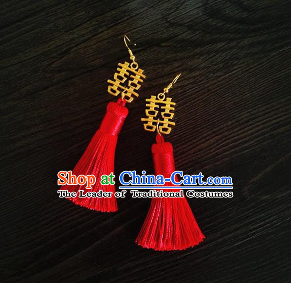 Chinese Wedding Jewelry Accessories, Traditional Xiuhe Suits Wedding Bride Earrings, Ancient Chinese Red Tassel Earrings