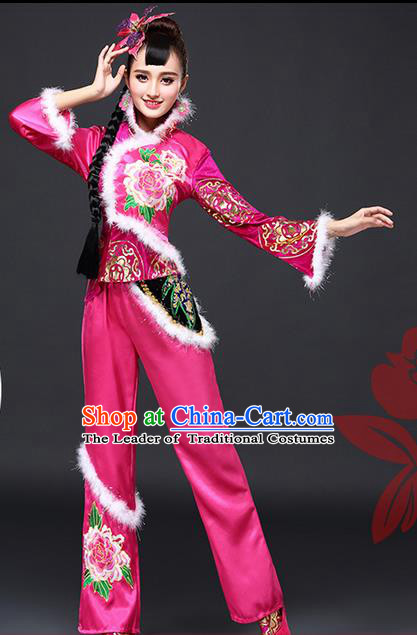 Traditional Chinese Yangge Fan Dancing Costume, Folk Dance Yangko Costume for Women