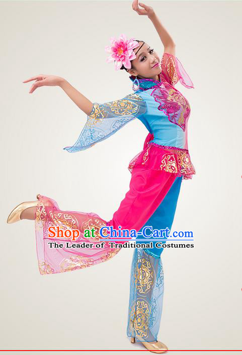 Traditional Chinese Yangge Fan Dancing Costume, Folk Dance Yangko Costume for Women