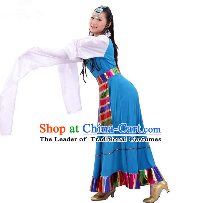 Traditional Chinese Zang Nationality Dancing Costume, Folk Dance Ethnic Costume, Chinese Minority Nationality Tibetan Dance Costume for Women