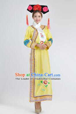 Qipao Qing Dynasty Clothing Empresses in the Palace Qing Chuang Stage Costumes Yellow