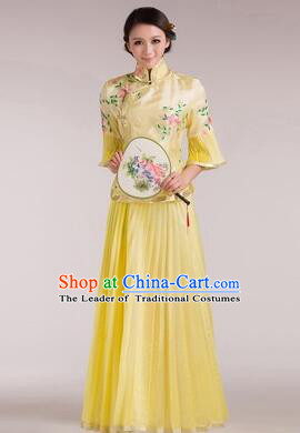 Min Guo Girl Dress Chinese Traditional Costume Stage Show Ceremonial Dress Yellow