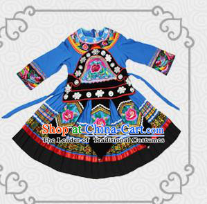 Traditional Chinese Miao Nationality Dancing Costume, Children Folk Dance Ethnic Costume, Chinese Tujia Minority Nationality Dancing Costume for Kids