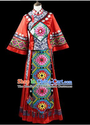 Traditional Chinese Miao Nationality Dancing Costume, Female Folk Dance Ethnic Pleated Skirt, Chinese Minority Nationality Embroidery Costume for Women