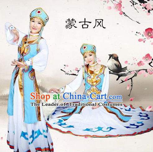 Traditional Chinese Mongol Nationality Dancing Costume, Mongols Female Folk Dance Ethnic Pleated Skirt, Chinese Mongolian Minority Nationality Embroidery Costume for Women