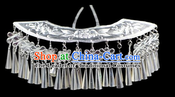 Traditional Chinese Miao Nationality Phoenix Silver Headwear, Hmong Female Folk Wedding Ethnic Accessories Crown, Chinese Minority Nationality Jewelry Accessories Hairpins for Women