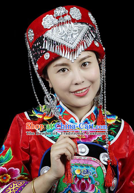 Traditional Chinese Miao Nationality Headwear, Hmong Female Folk Wedding Hat, Ethnic Accessories Crown, Chinese Minority Nationality Jewelry Accessories for Women