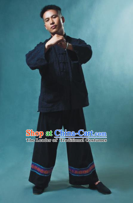 Traditional Chinese Miao Nationality Dancing Costume, Hmong Male Folk Dance Ethnic Dress, Chinese Minority Miao Nationality Embroidery Costume for Men