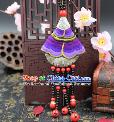 Traditional Chinese Miao Nationality Necklace, Hmong Folk Wedding Embroidery Sweater Chain, Chinese Minority Nationality Jewelry Accessories for Women