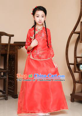 Chinese Traditional Dress for Children Girl Kid Min Guo Clothes Ancient Chinese Costume Stage Show Red