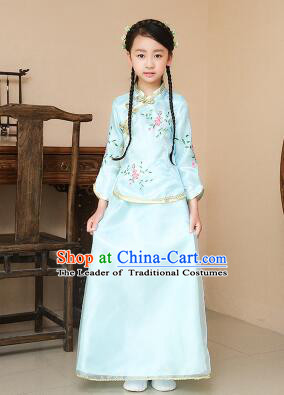 Chinese Traditional Dress for Children Girl Kid Min Guo Clothes Ancient Chinese Costume Stage Show Blue