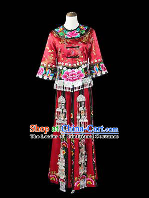 Traditional Chinese Miao Nationality Dancing Costume, Hmong Female Folk Dance Ethnic Pleated Skirt, Chinese Minority Miao Nationality Embroidery Costume for Women