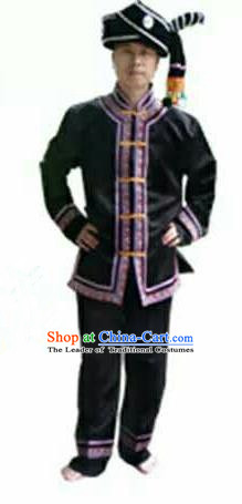 Traditional Chinese Miao Nationality Dancing Costume, Hmong Male Folk Dance Ethnic Dress, Chinese Minority Tujia Nationality Embroidery Costume Set for Men