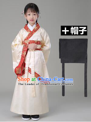 Traditional Chinese Dress Girls Han Fu Han Dynasty Clothes RuQun Children Kid Stage Show Ceremonial Costumes Beige