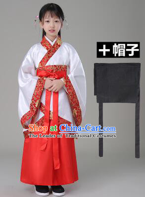 Traditional Chinese Dress Girls Han Fu Han Dynasty Clothes RuQun Children Kid Stage Show Ceremonial Costumes White